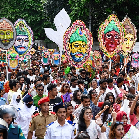 Bangladeshi people participate in a colorful parade to celebrate the first day of the Bengali New Year or Pohela Boishakh on April 14. 