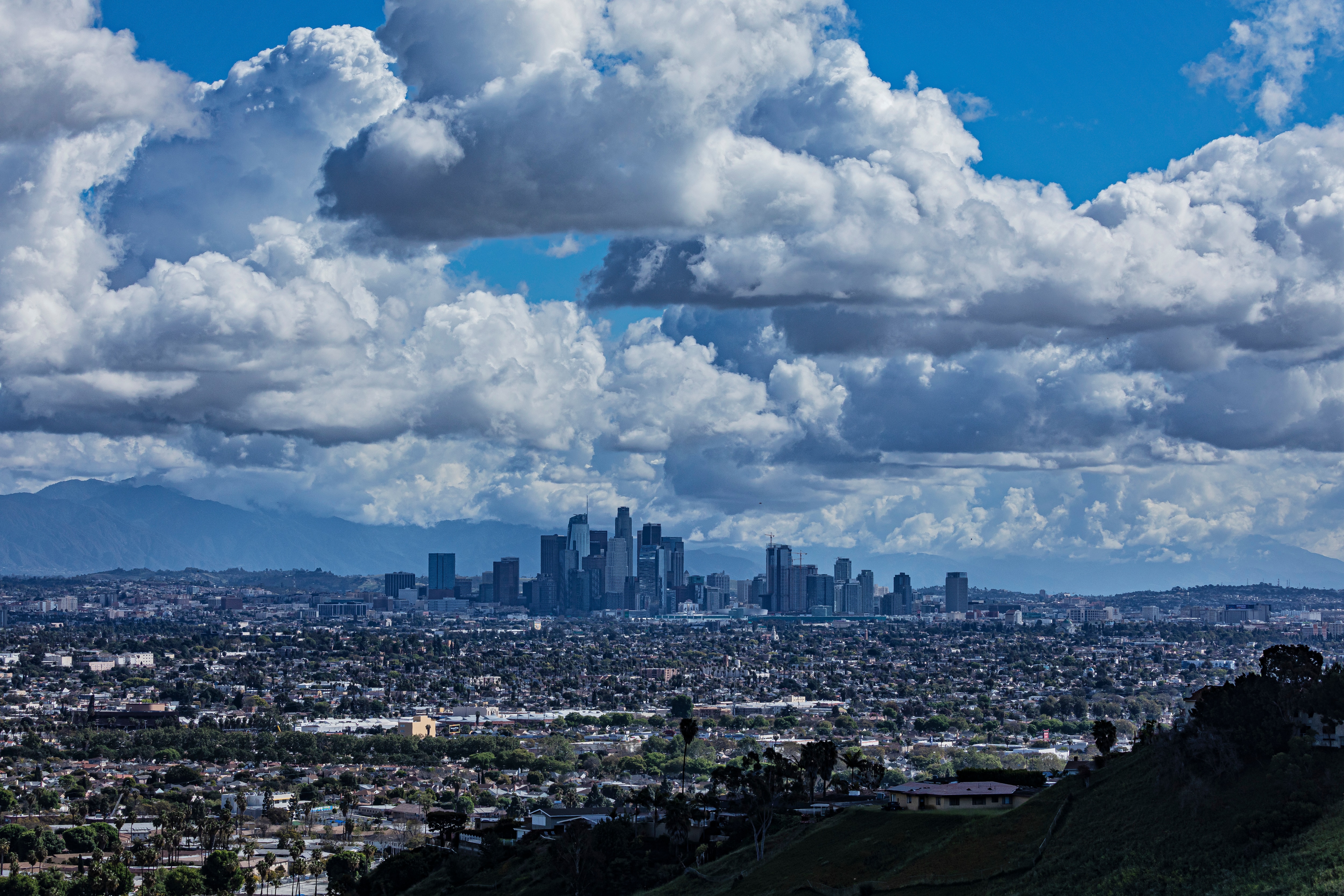 The skies above the city of Los Angeles are cleaner and clearer due to lower automobile use and less local manufacturing in the basin, 23rd March 2020.