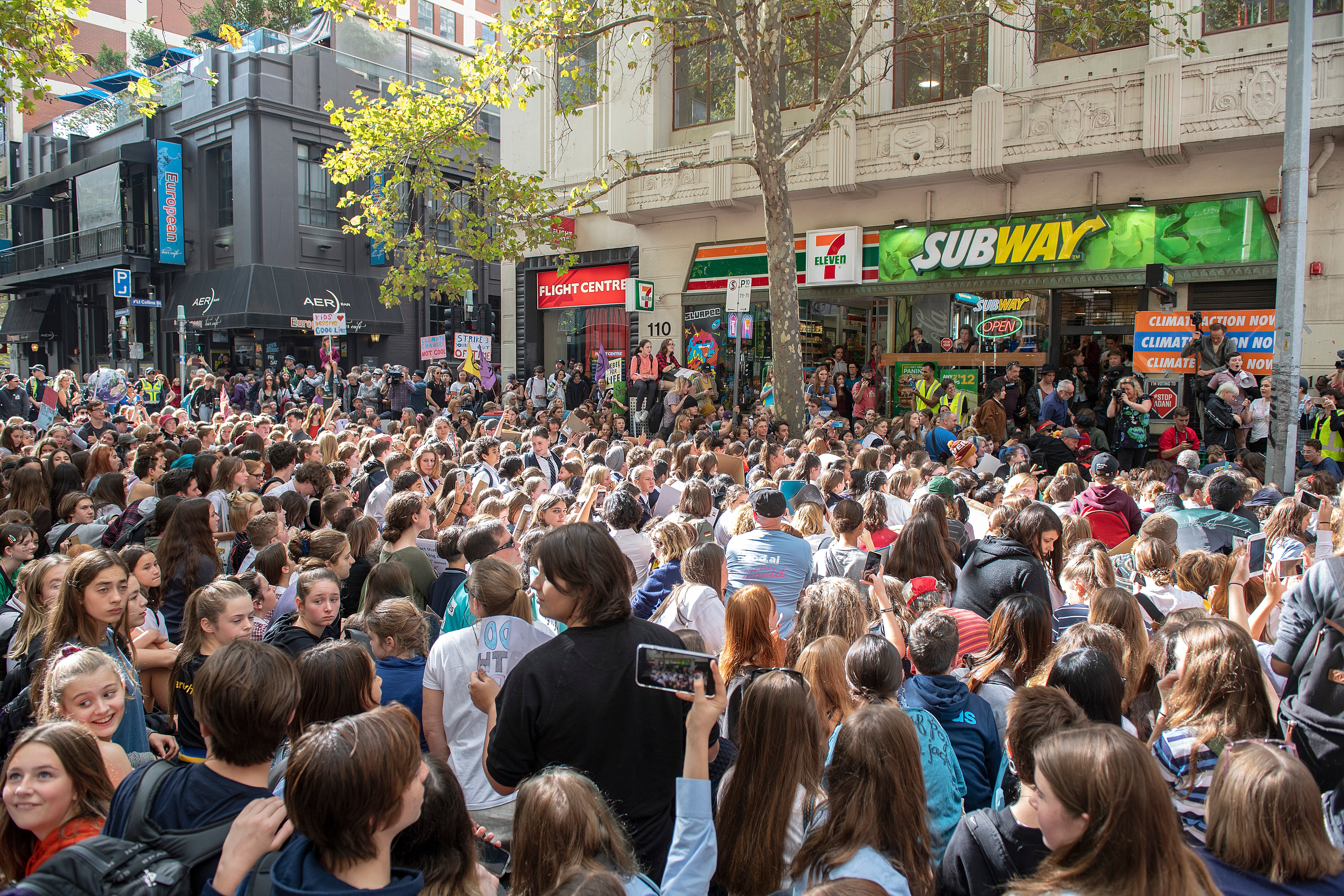 Students protest outside the Liberal Party Headquarters in Melbourne.
