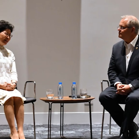 Hong Kong chief executive Carrie Lam and Prime Minister Scott Morrison 