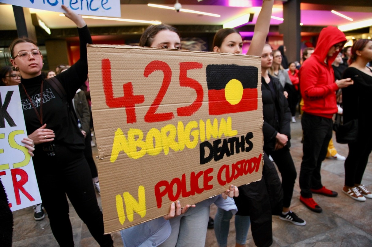 The protesters drew attention to Western Australia's history of Aboriginal deaths in custody.