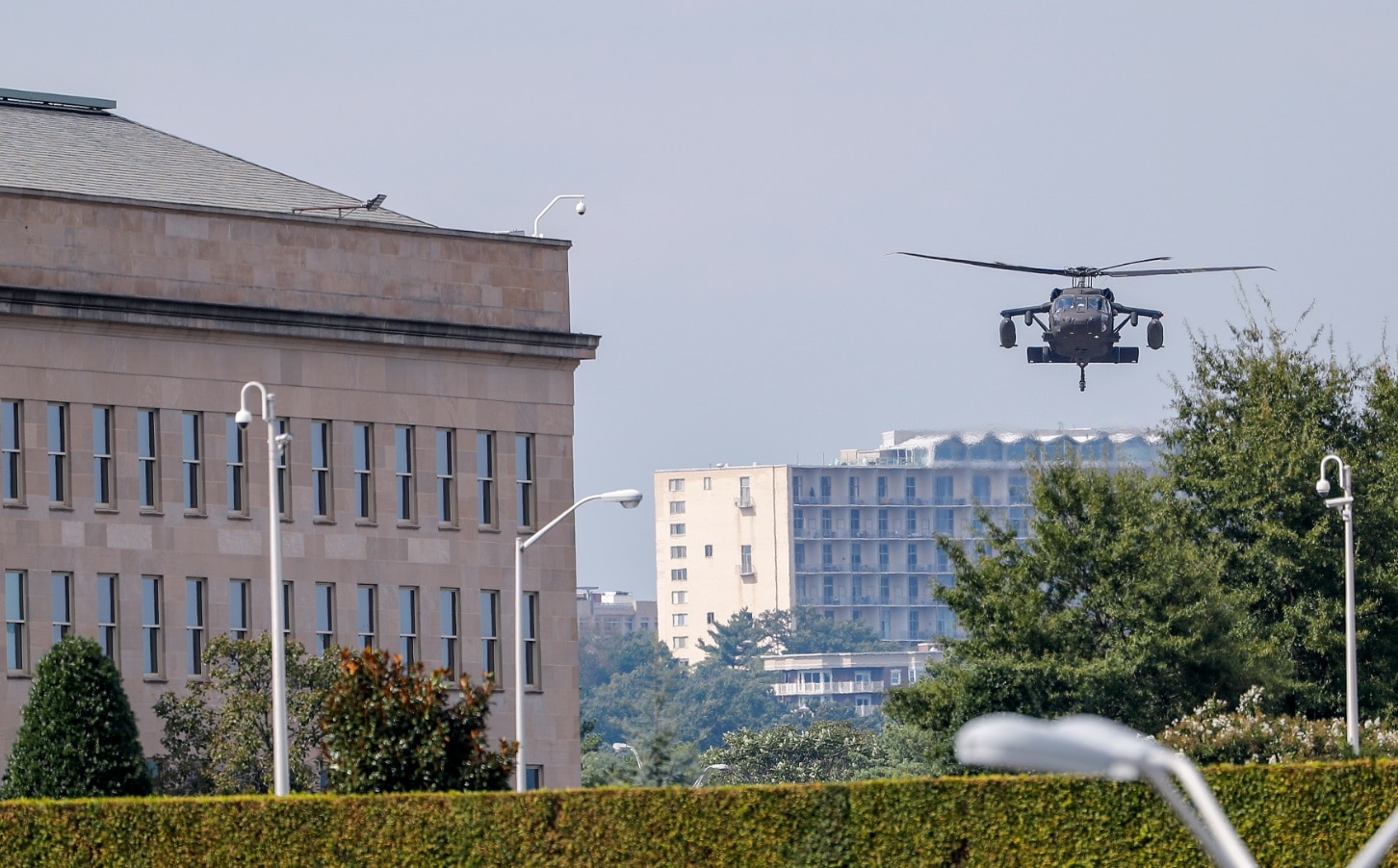 A military helicopter lands outside the Pentagon building in Arlington, Virginia, USA, 02 October 2018. A military helicopter lands outside the Pentagon building in Arlington, Virginia, USA, 02 October 2018.