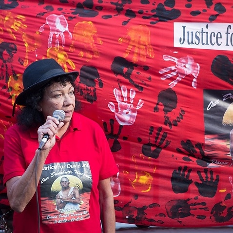 Leetona Dungay, mother of David Dungay, 26, speaks at a protest outside NSW Parliament House.