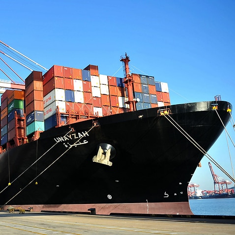 A cargo ship leaves China