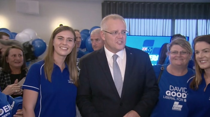 Brittany Higgins (left) is seen with Prime Minister Scott Morrison in the lead up to the 2019 election.