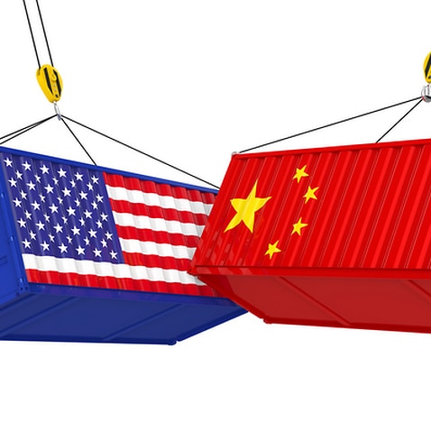 United States and China Cargo Container Isolated. Trade war Concept