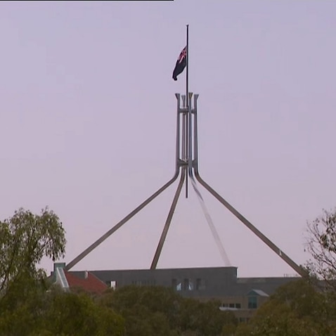 The Parliament House flag at half-mast for the US firefighters killed in action