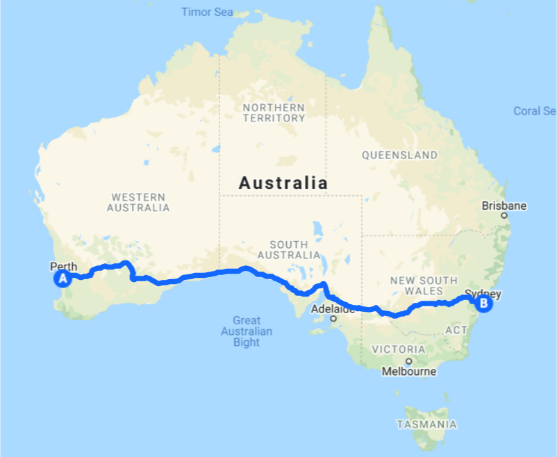 The route Ivor took from the Indian ocean to the south Pacific.
