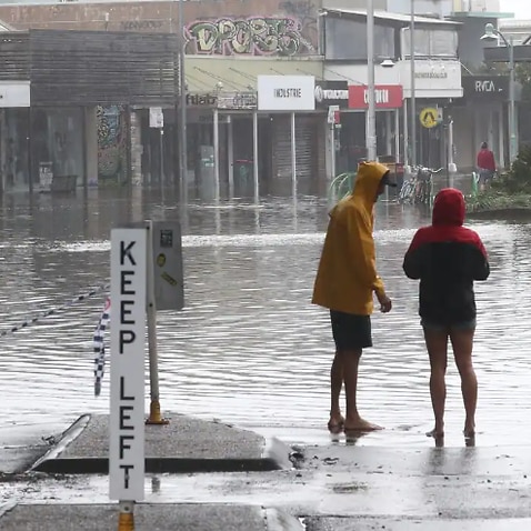 Jonson St in Byron Bay, NSW, is seen flooded on 30 March, 2022. 