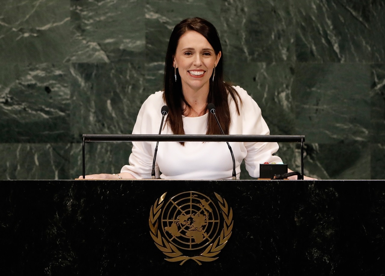 Jacinda Ardern prend la parole au siège des Nations Unies à New York.