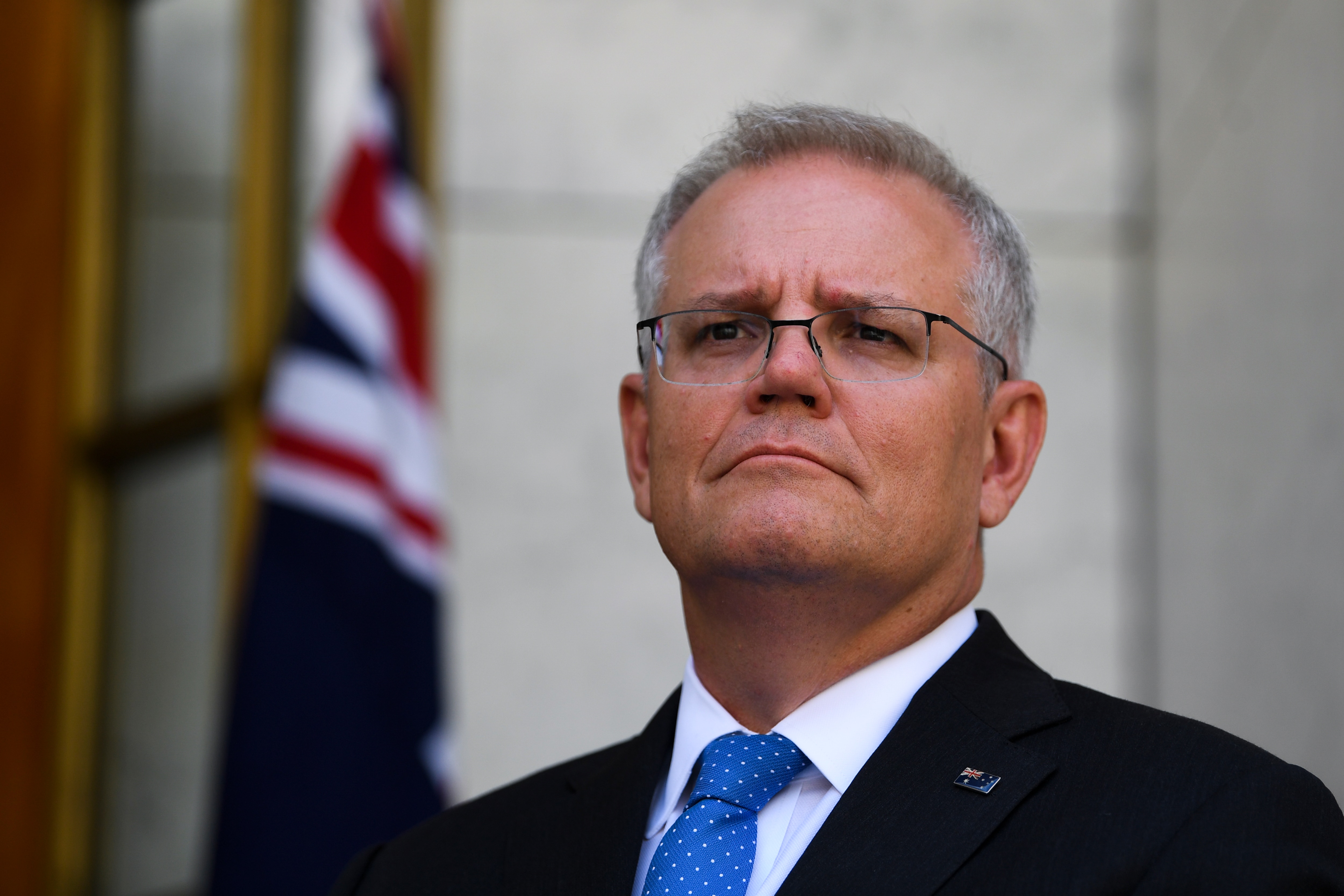 Prime Minister Scott Morrison speaks to the media during press conference at Parliament House in Canberra.