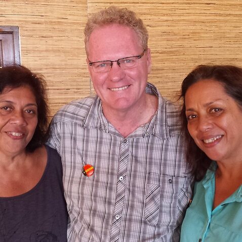 2015, Dili, Timor: Peter Job with the Timorese sisters and activists Lurdes and Maria Pires