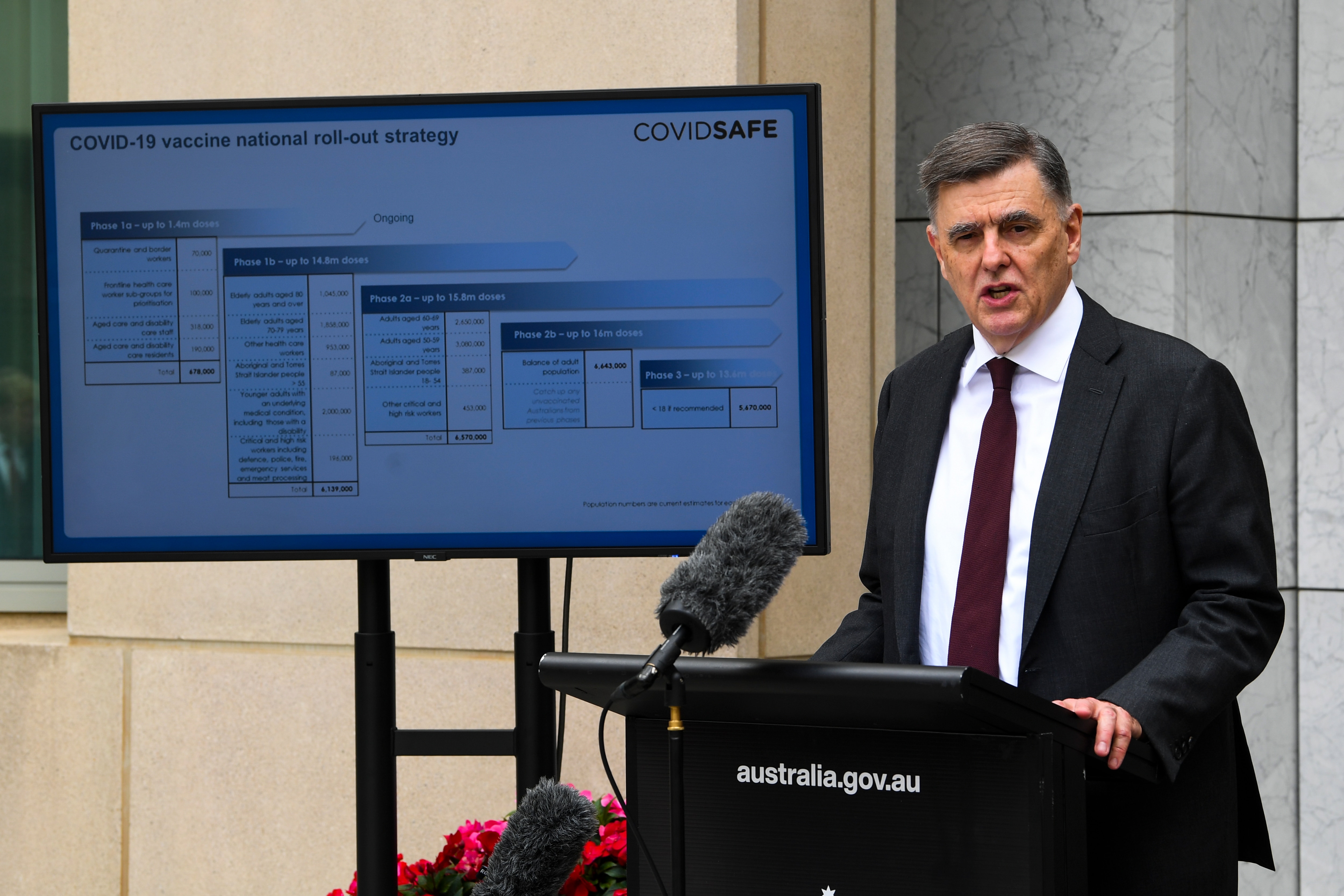 Secretary of the Department of Health Brendan Murphy speaks to the media during a press conference at Parliament House in Canberra, Thursday, January 7, 2021. (AAP Image/Lukas Coch) NO ARCHIVING