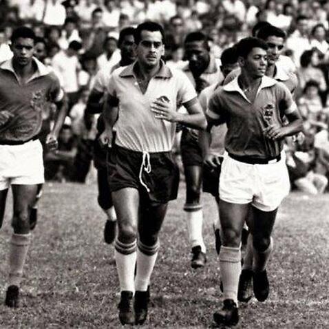 Zito, centre, with members of the Brazil squad in training at Nova Friburgo in the run-up to the 1962 World Cup finals