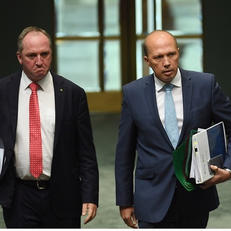 File image: Australia's Deputy Prime Minister Barnaby Joyce (left) and Australia's Immigration Minister Peter Dutton