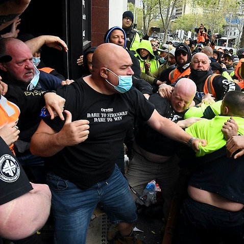 The Victoria Police riot squad were deployed after a protest spiralled out of control outside of CFMEU headquarters in Melbourne.
