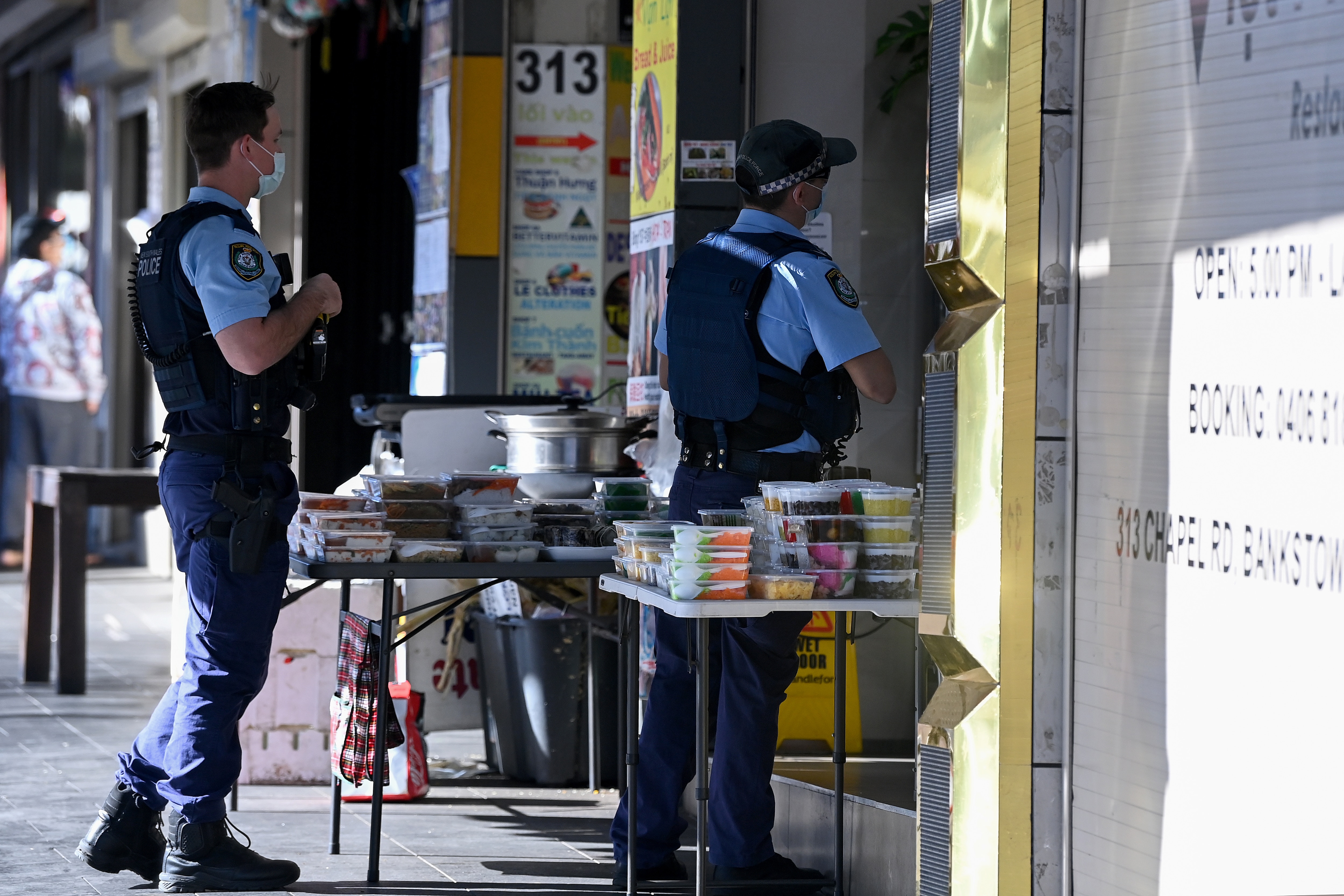 NSW Police Officers patrol the main shopping district of Bankstown, Sydney.