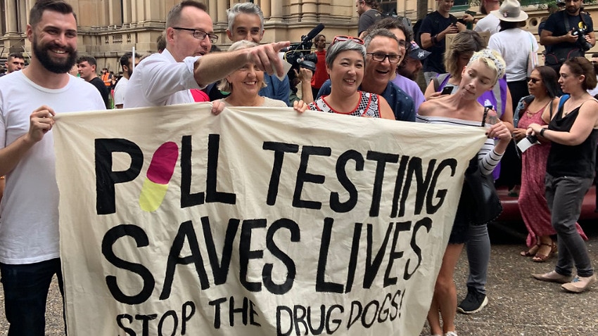 Protesters in Sydney call for a pill testing trial.
