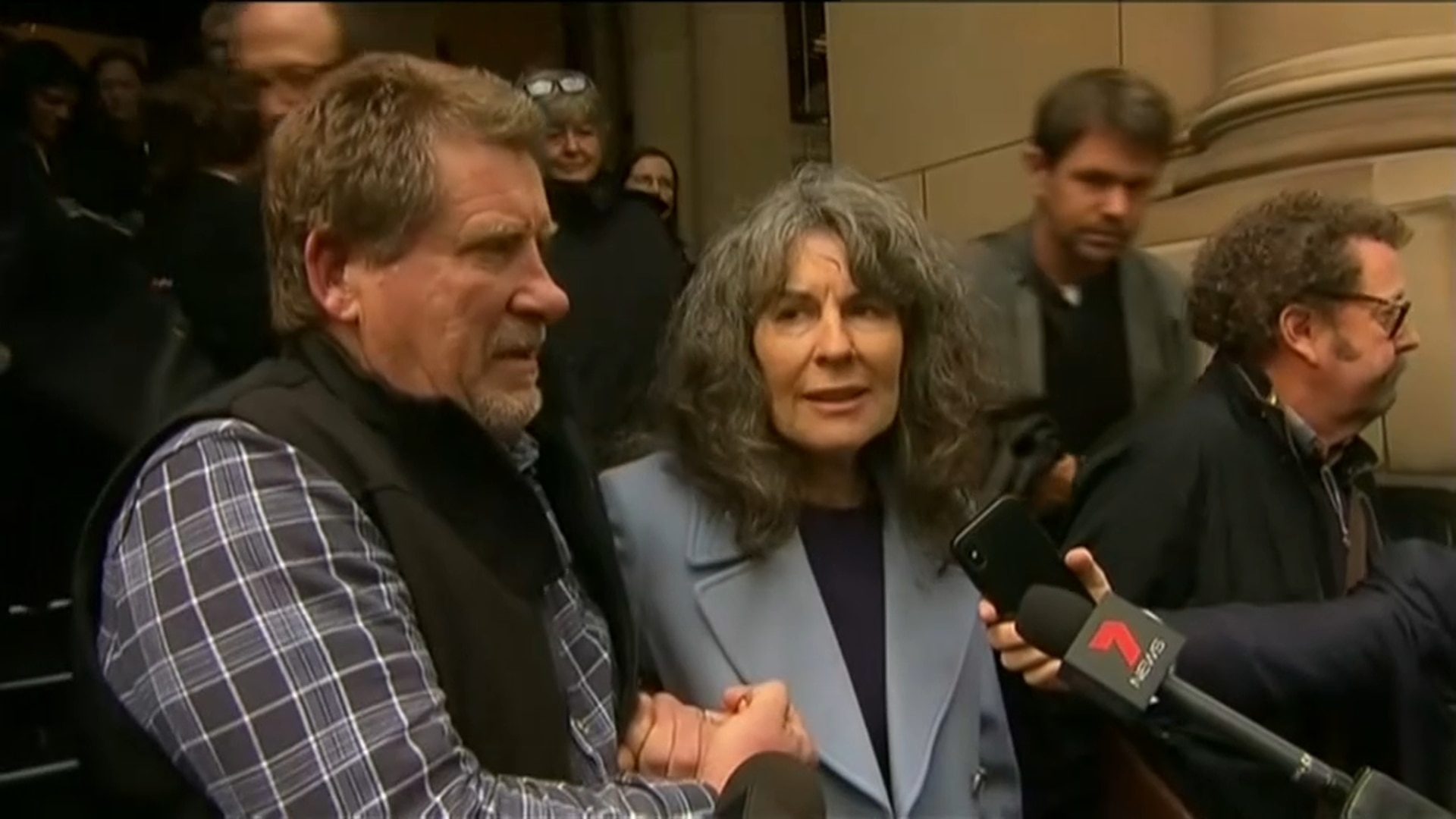Chrissie Foster talks to the media after the Pell decision.