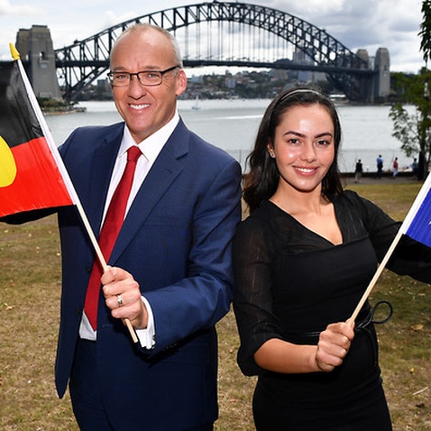NSW opposition leader Luke Foley and Kamilaroi woman Cheree Toka 