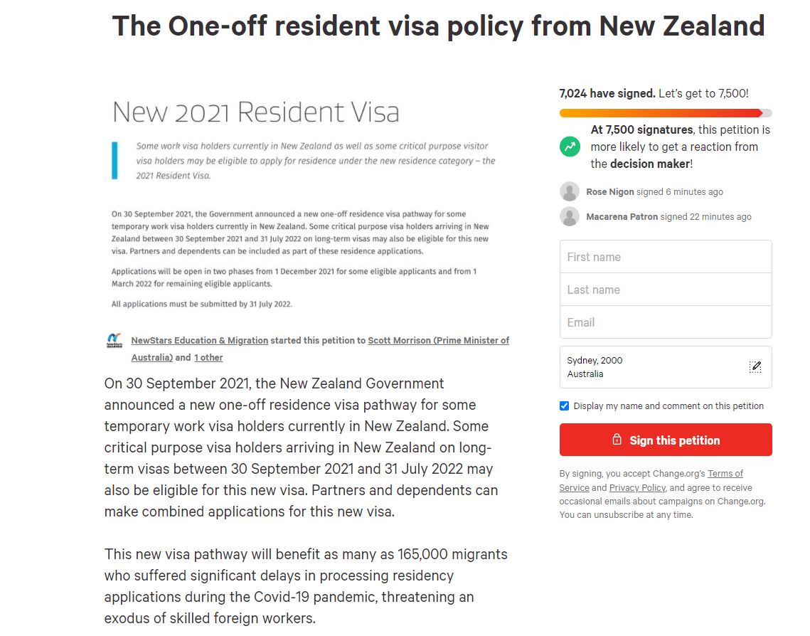 PETITION for similar policy from Australia