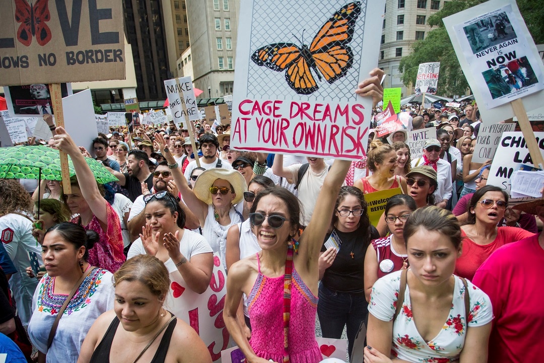 The Families Belong Together impetus starting in Daley Plaza.