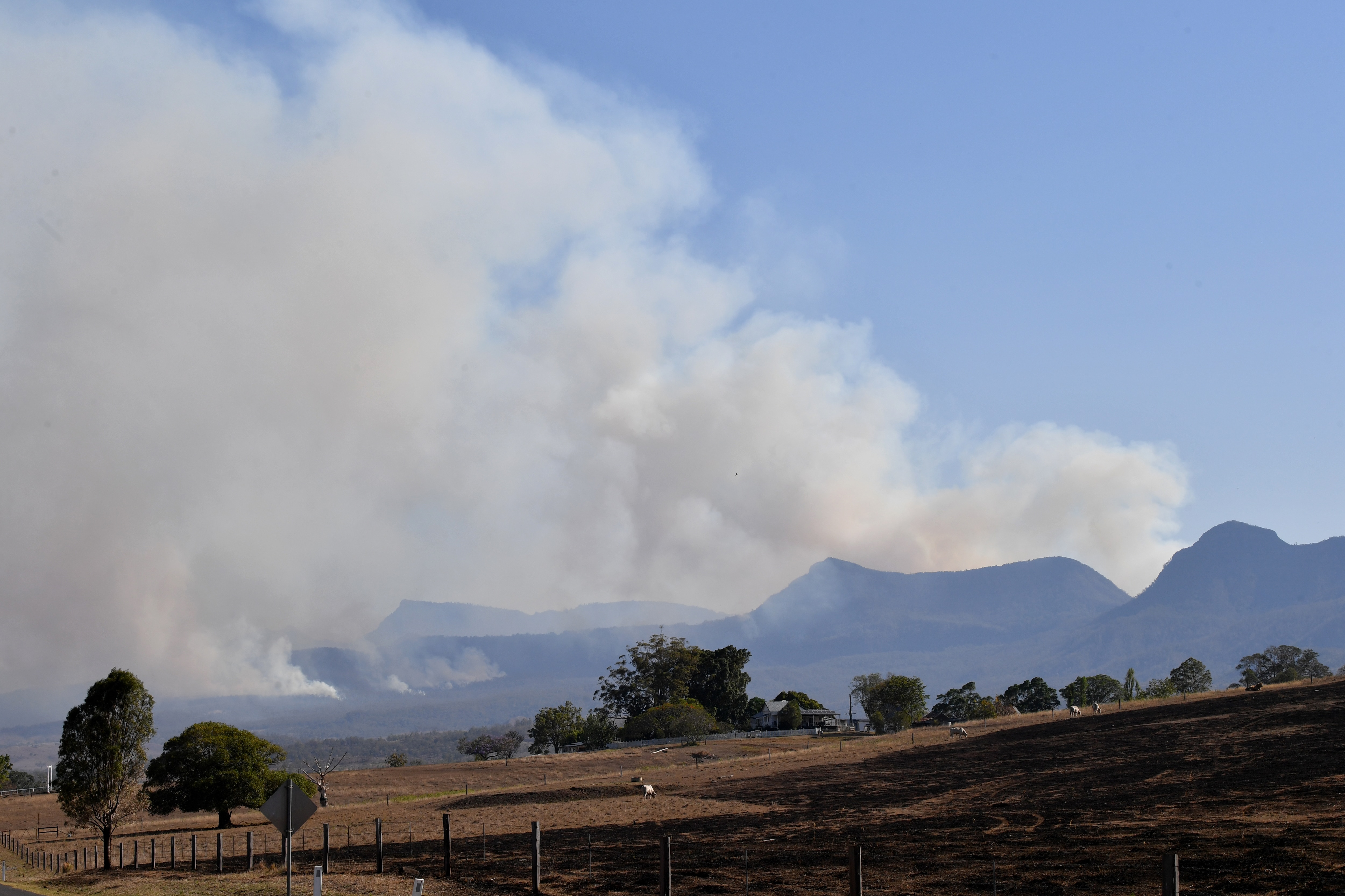 Fires are seen burning in the Main Range National Park near Tarome, south west of Brisbane.