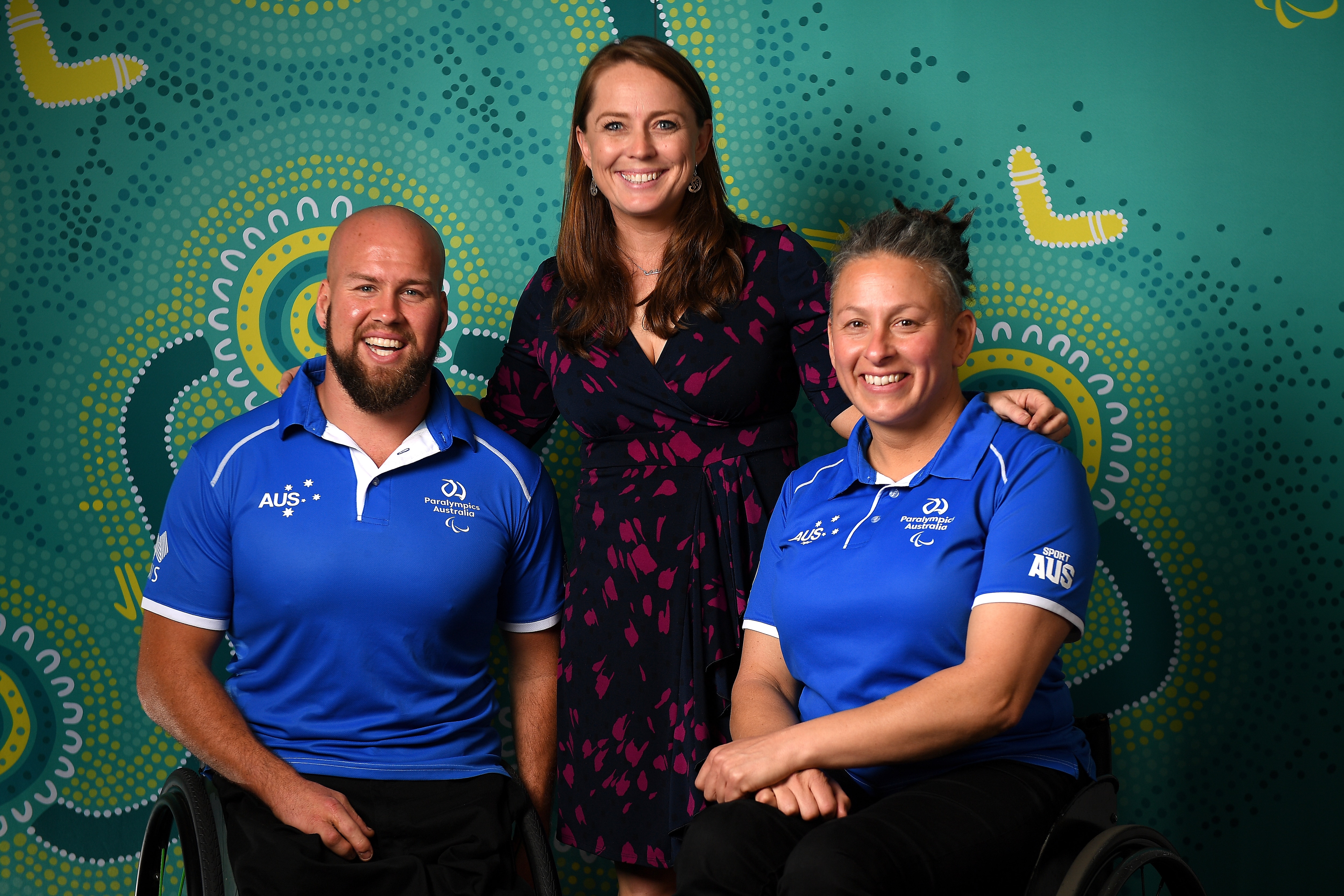 Australian Paralympians Ryley Batt and Danni Di Toro with chef de mission Kate Mcloughlin.