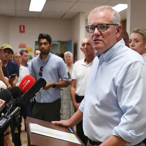Prime Minister Scott Morrison holds a press conference following a visit to the Emergency Operations Centre in Lismore, NSW, Wednesday, 9 March, 2022. 