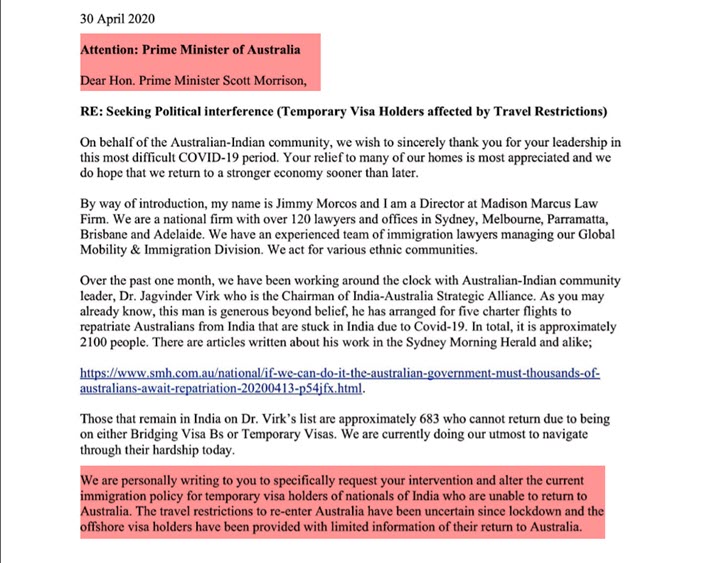 Sbs Language Temporary Visa Holders Stranded In India Write To Pm Scott Morrison To Allow Them To Return To Australia