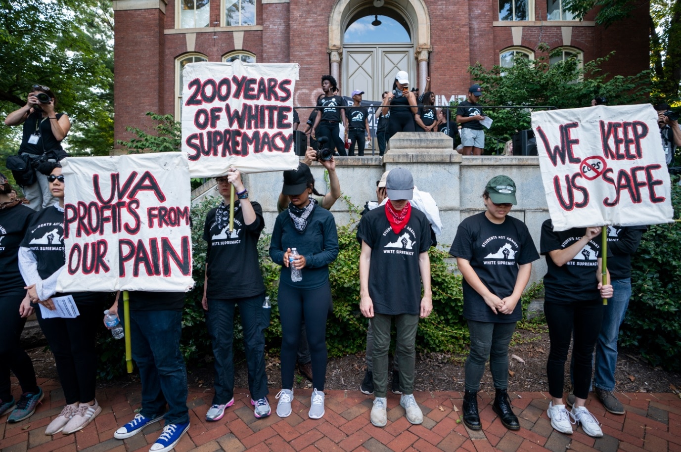 Students from the University of Virginia (UVA), along with residents and anti-fascists, hold a 'Rally for Justice' 