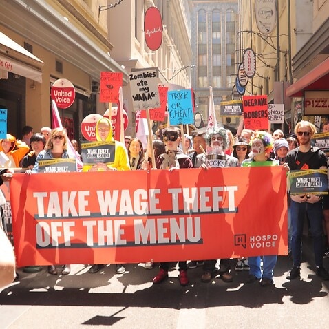 Protesters in Melbourne against wage theft