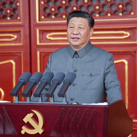 Chinese President and party leader Xi Jinping delivers a speech at a ceremony marking the centenary of the ruling Communist Party in Beijing.
