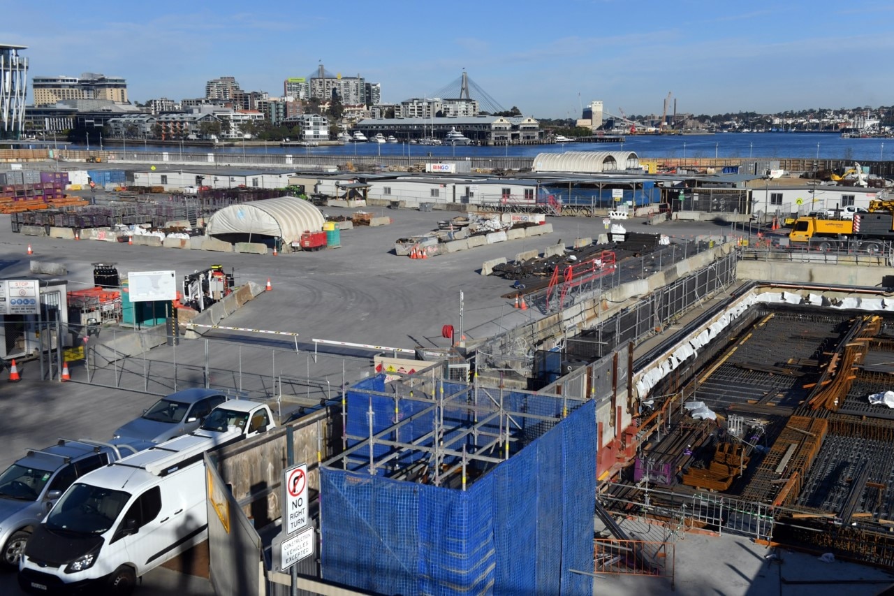 An empty construction site at Barangaroo Point in Sydney, following the lockdown (AAP)