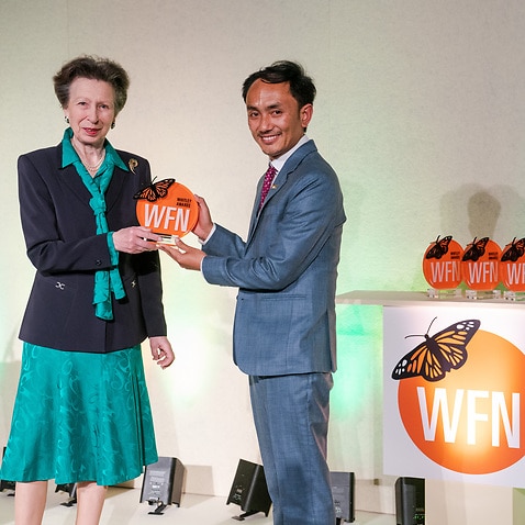 2022 Whitley Award winner Sonam Lama recieving his prize from WFN Patron HRH The Princess Royal