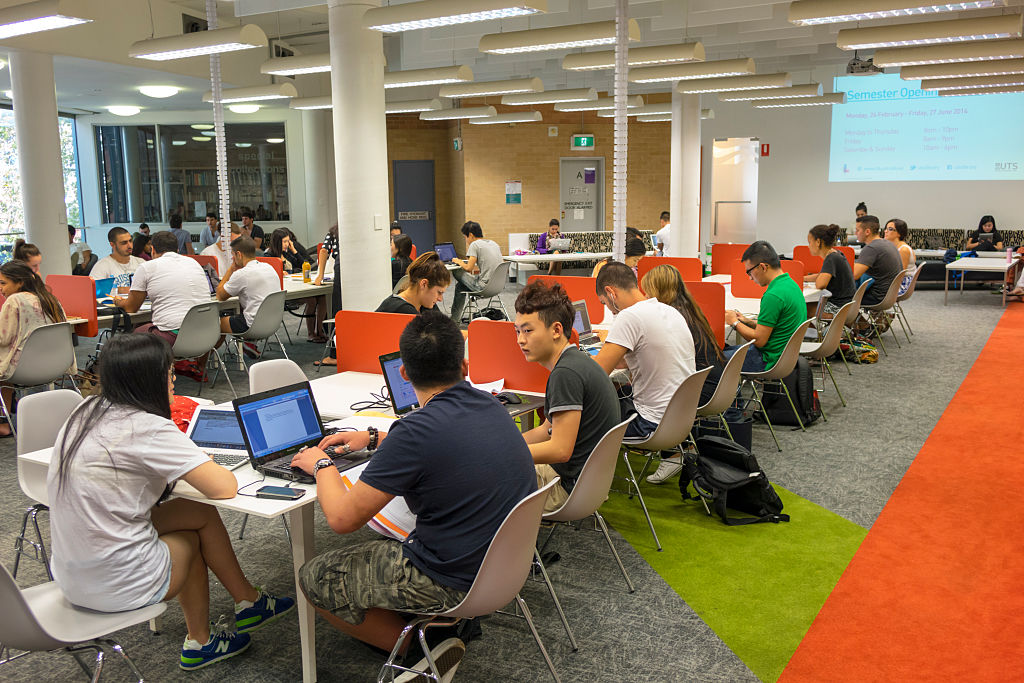 Australia, University of Technology Sydney campus Haymarket Library computer lab studying