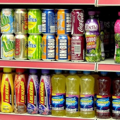 soft drinks on sale in a supermarket.