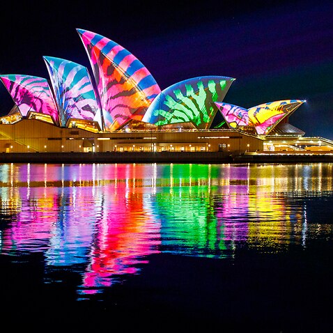 A lighting display shines on Sydney Opera House