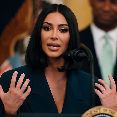 Kim Kardashian, in the East Room of the White House, Thursday June 13, 2019, in Washington. 