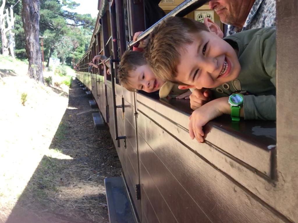 Emma Reed's sons during an outing to Puffing Billy with their grandad.