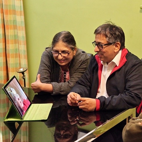 Neerja and Jatinder Ahuja with Jatinders dad speak to family in Delhi