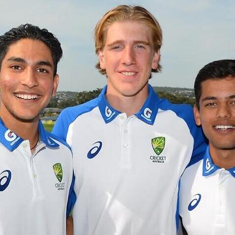 Jason Sangha, Will Sutherland and Param Uppal, the three co-captains in Australia's u 19 cricket team