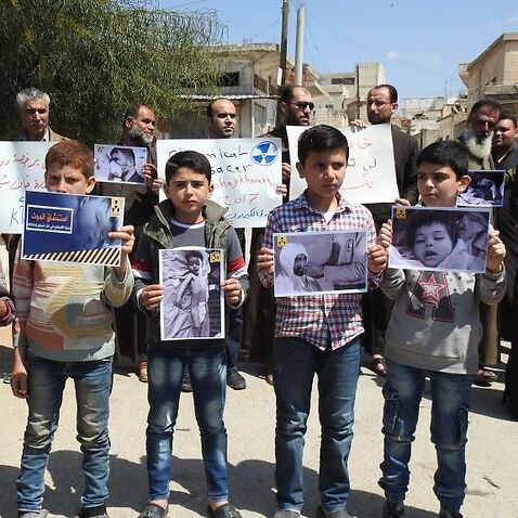 Protest in Idlib against Assad regime forces' suspected chemical gas attack