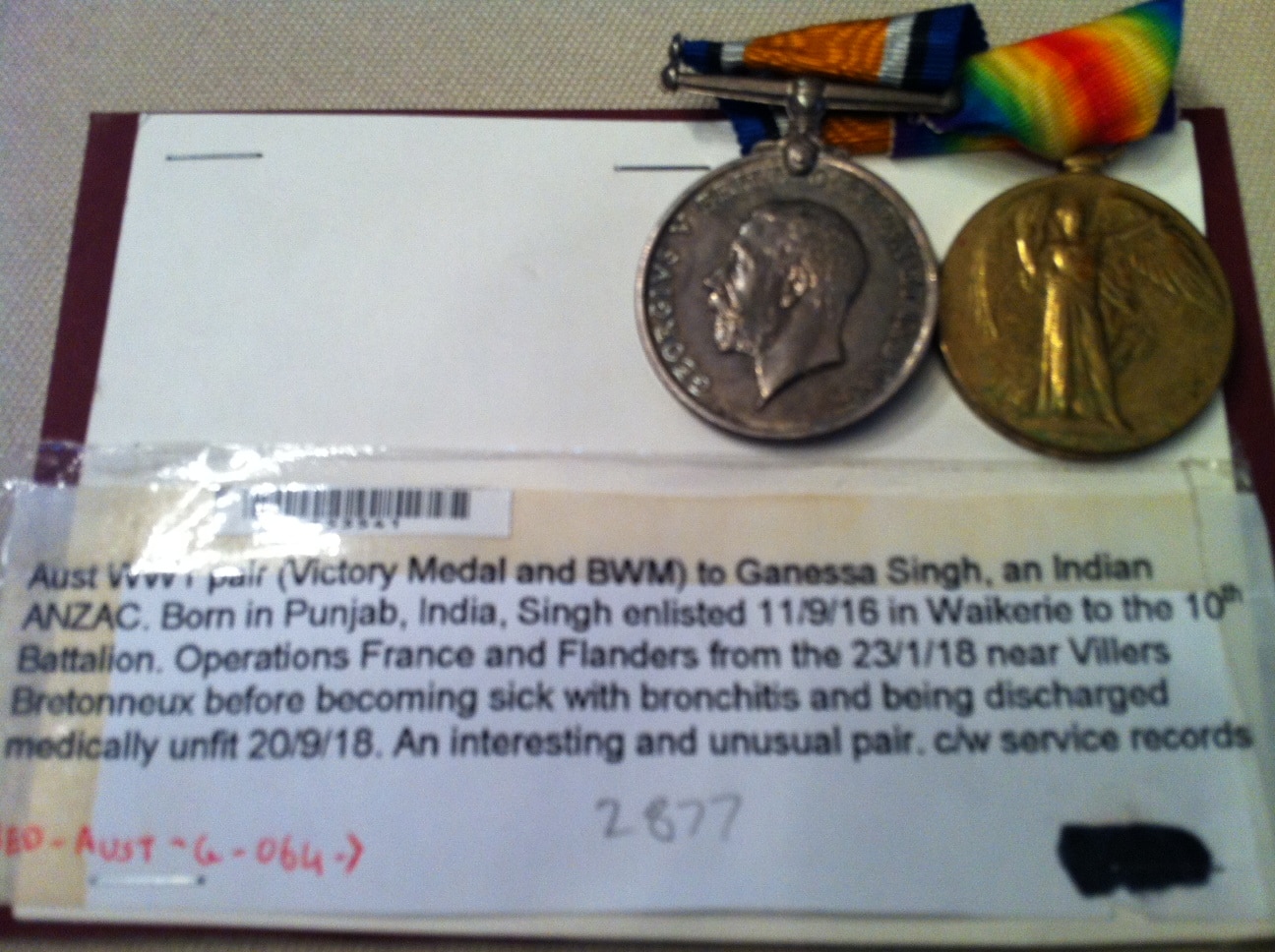 Medals won by Pte Ganessa Singh for his service in AIF during WWI
