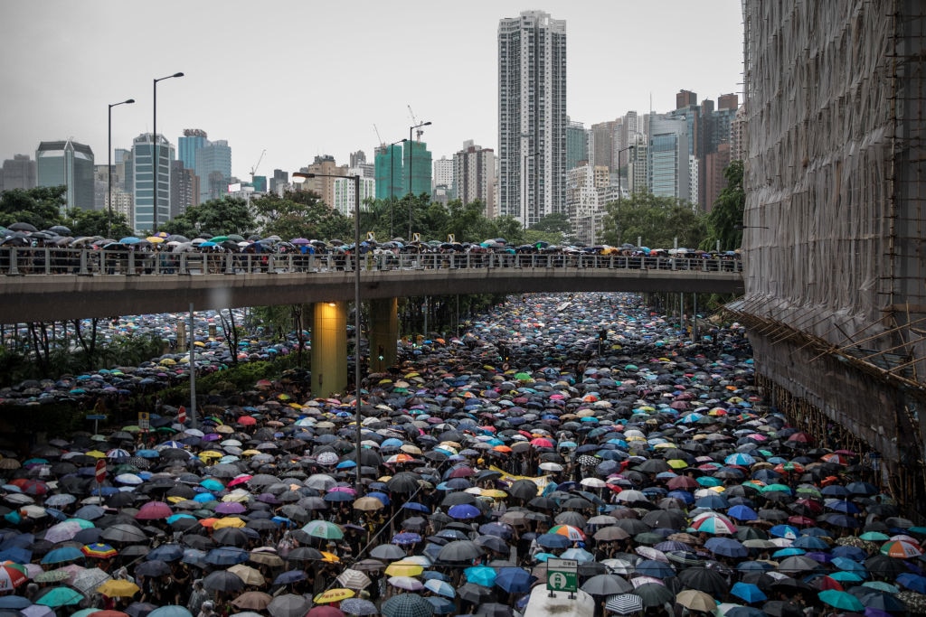 Protestors gather during a rally at Victoria Park on 18 August 2019 in Hong Kong, China.