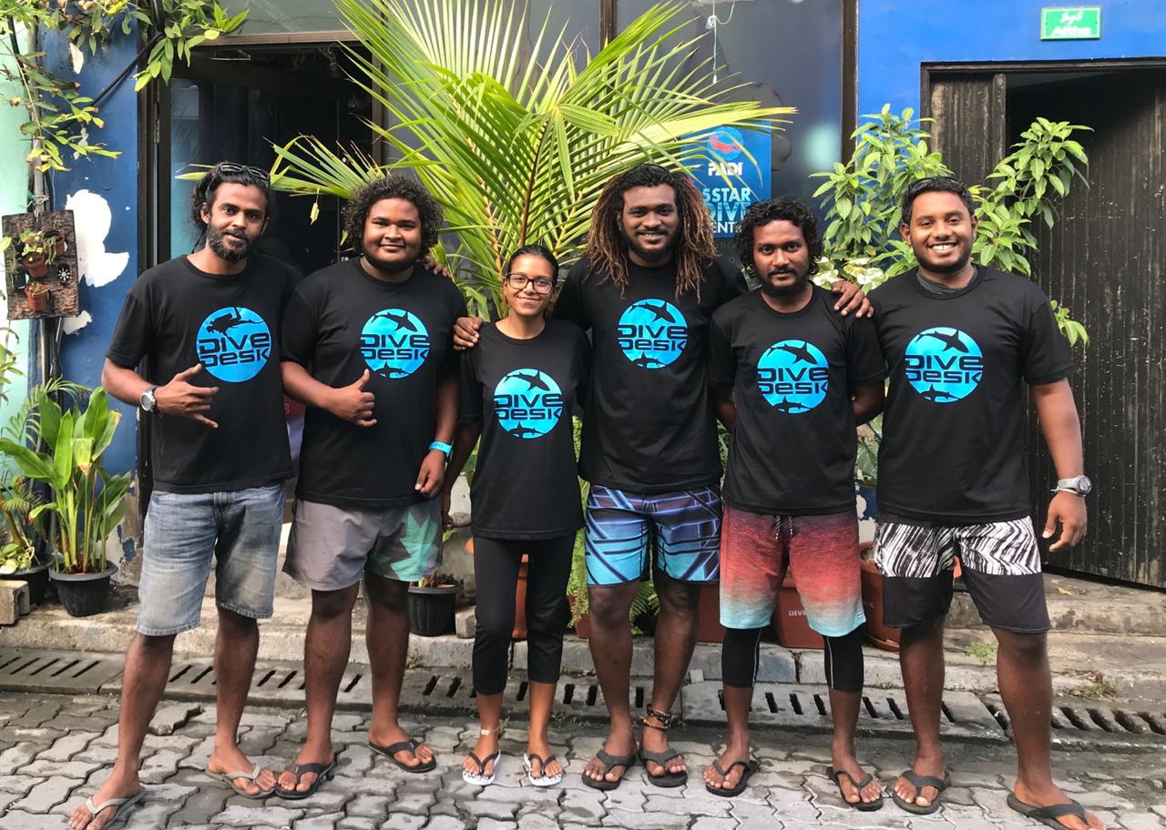 Adam Ashraf (cam left) and his team at Dive Desk, Maldives. Adam Ashraf and his team at Dive Desk, Maldives
