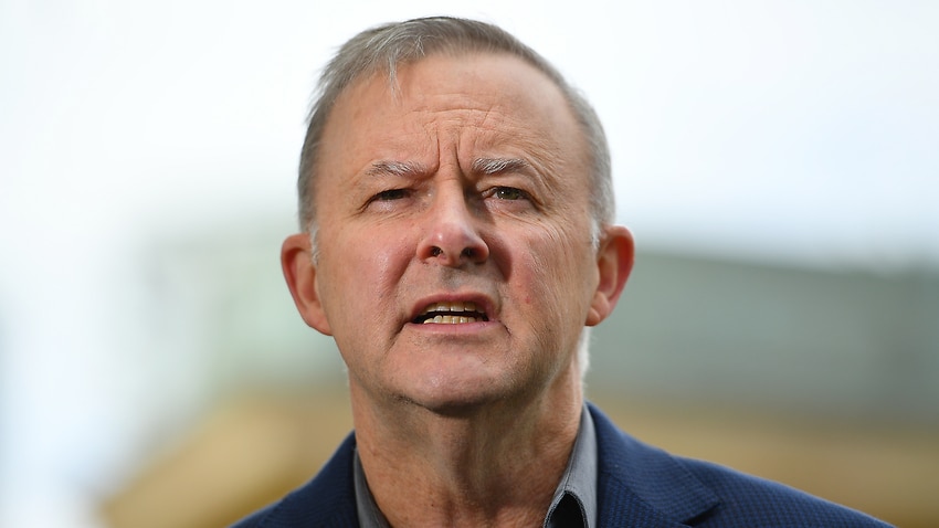 Federal Opposition Leader Anthony Albanese speaks to the media during a press conference at Burwood Park in Sydney, Saturday, October 30, 2021. (AAP Image/Dan Himbrechts) NO ARCHIVING