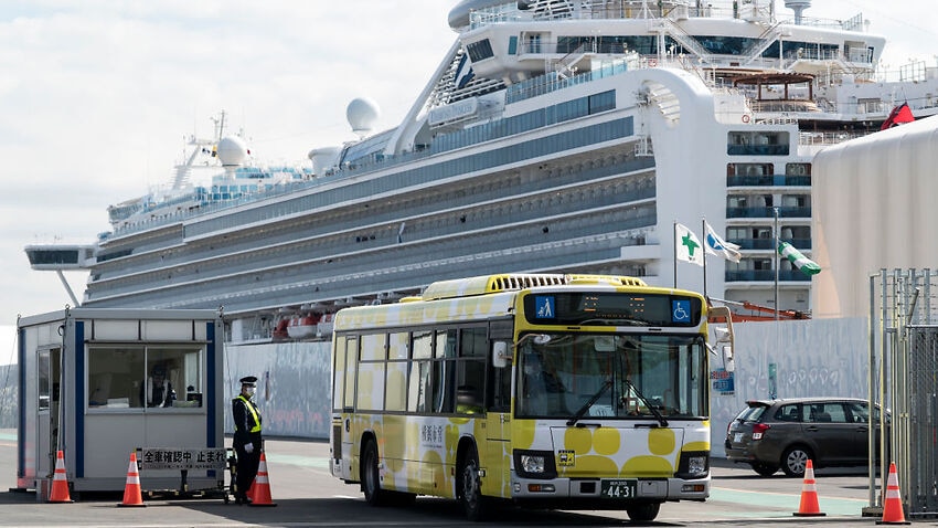Diamond Princess cruise ship docked in Yokohama, Japan.