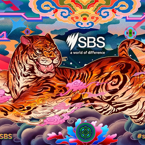 The front graphic of the SBS Lunar New Year 2022 Tiger installation by Chris Yee.