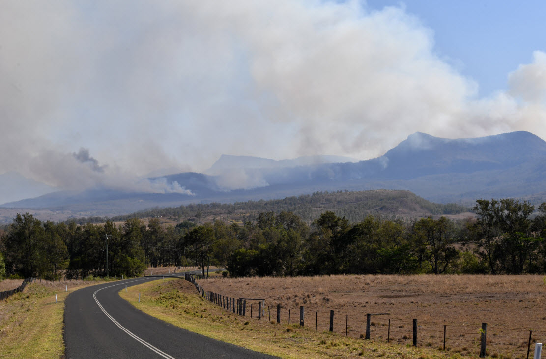 Fires are seen burning in the Main Range National Park near Tarome, south west of Brisbane, Thursday, 14 November, 2019.